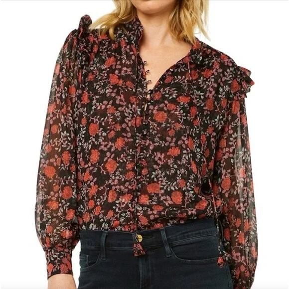 MISA Los Angeles NWT Red & Black Floral Ruffle Blouse Top – Medium - Picture 1 of 15